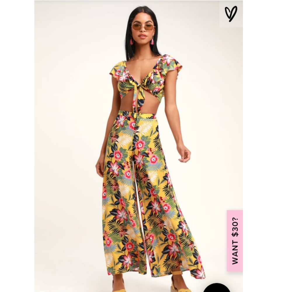 Passport to Paradise Yellow Tropical Print Two-Pie